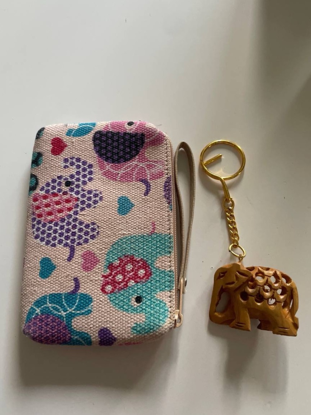 Elephant Prints Coin Pouch + Wooden Elephant Keychain